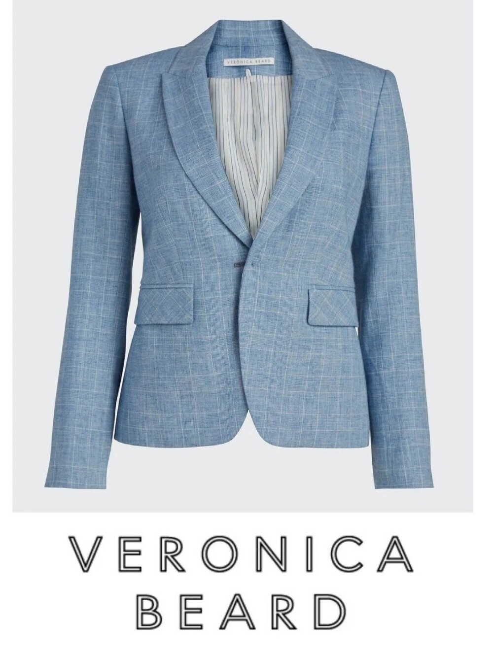 Veronica Beard Cutaway Dickie Blazer Jacket in Pale Blue Check Size 4 - Picture 16 of 16